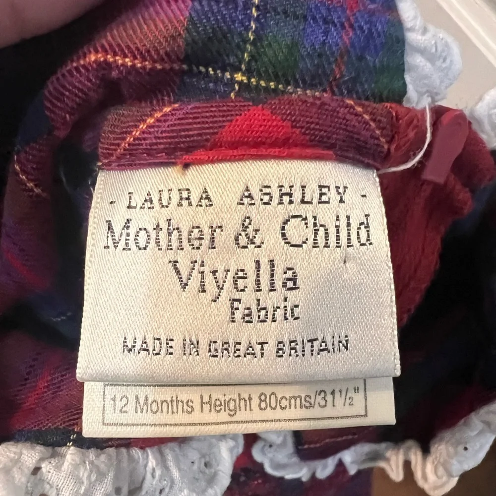 Vintage Laura Ashley Girls Plaid Dress Red Green Size 12 Months Peter Pan Collar